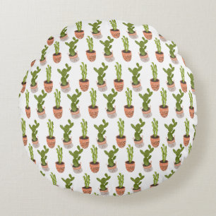 Moderne Cactus Kamerplanten Handgetekend Ontwerp Rond Kussen