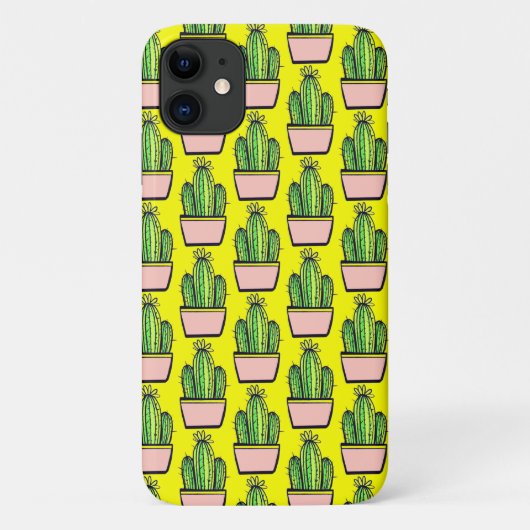 Moderne Cactus Pink Pot Pattern on Yellow Case-Mate iPhone Case (Achterkant)