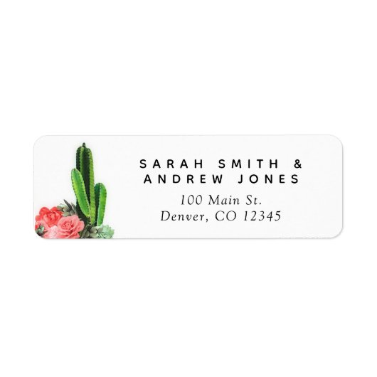 Moderne cactus, Succulent en Floral Wedding Etiket (Voorkant)