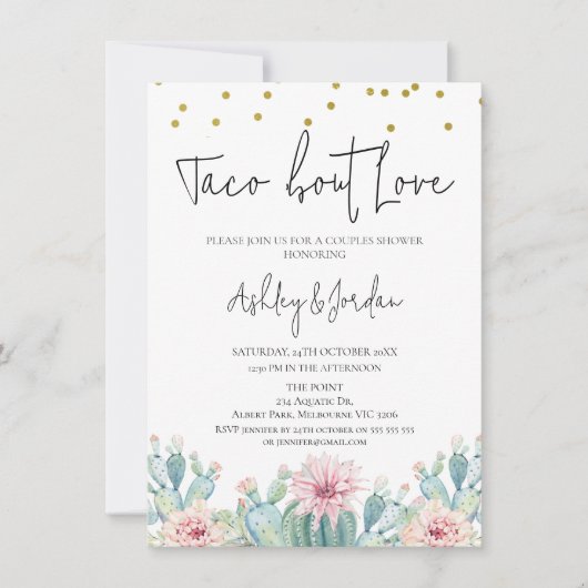 Moderne Cactus Taco 'bout Love Koppels Bruisfeest Kaart (Voorkant)