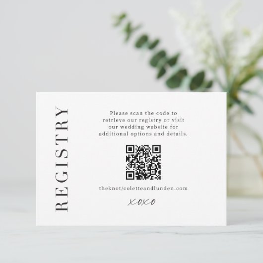 Moderne cadeauregistratie-insluiting Wedscan QR Informatiekaartje (Staand voorkant)