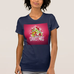 Moderne Cadeaus en bomen met kerstwand - feestelij T-shirt
