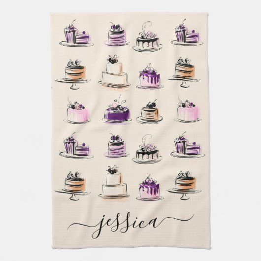Moderne cake pattern script naam theedoek (Verticaal)
