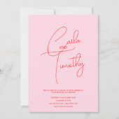 Moderne Caligrafie Script Rood Roze bruiloft Kaart (Voorkant)