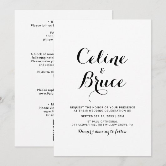 Moderne Calligrafie Front en Rug Wedding Kaart (Voorkant / Achterkant)