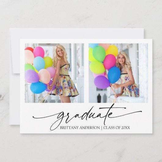 Moderne Calligrafie inkt Script 2 Foto Afstuderen Aankondiging (Voorkant)