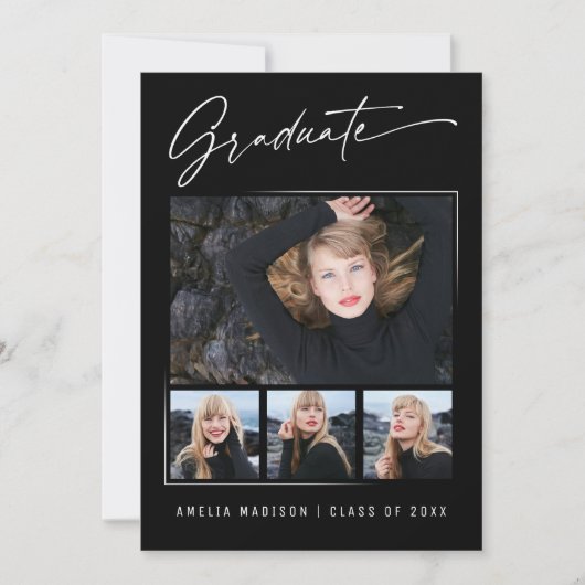 Moderne Calligrafie inkt Script 4 Foto Afstuderen Aankondiging (Voorkant)