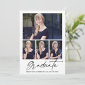 Moderne Calligrafie inkt Script 4 Foto's Afstudere Aankondiging (Staand voorkant)