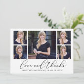 Moderne Calligrafie inkt Script 5 Foto Afstuderen Bedankkaart (Staand voorkant)