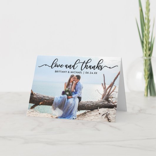 Moderne Calligrafie-liefde en Bedankt-weddenschap Bedankkaart (Voorkant)