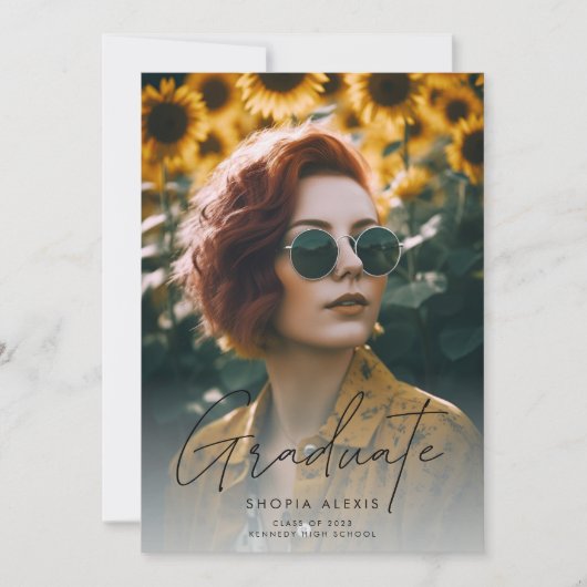 Moderne Calligrafie Script 2 Foto Afstuderen Aankondiging (Voorkant)