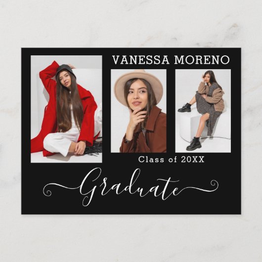 Moderne Calligrafie Script 3 Photo BxW Afstuderen Briefkaart (Voorkant)