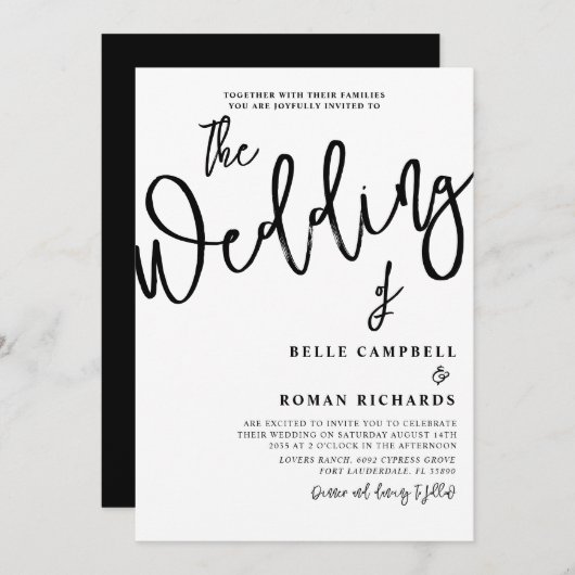 Moderne Calligrafie Script Black & White Wedding Kaart (Voorkant / Achterkant)