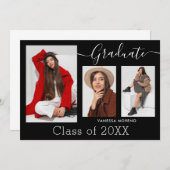 Moderne Calligrafie Script BxW 3 Foto Afstuderen Aankondiging (Voorkant / Achterkant)