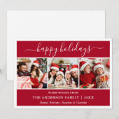 Moderne Calligrafie Script Red 3 Foto Feestdagenkaart (Voorkant / Achterkant)