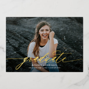 Moderne Calligrafie Script Twee Foto Afstuderen Folie Uitnodiging