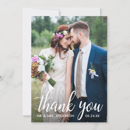 Moderne Calligrafie Weddenschap Bride en Groom 5 F Bedankkaart (Voorkant)