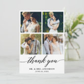 Moderne Calligrafie Wedding 4 Foto Bedankkaart (Staand voorkant)