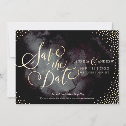 Moderne calligraphie noir or save the date (Devant)