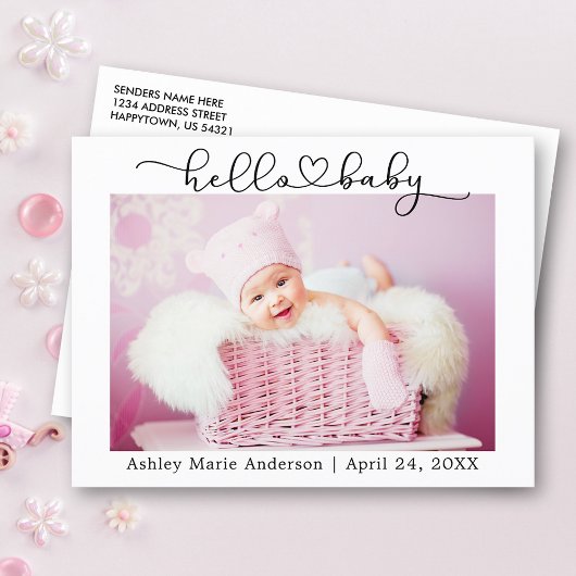 Moderne Calligraphy Script Hart Hallo Baby Briefkaart