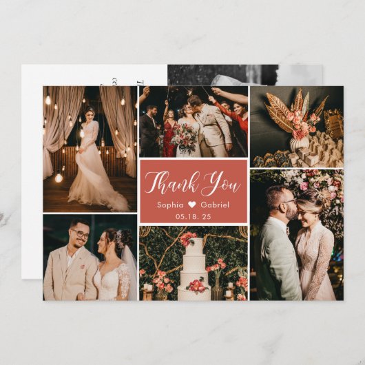 Moderne Callygraphy 6 Photo Collage Wedding Bedankkaart (Voorkant / Achterkant)