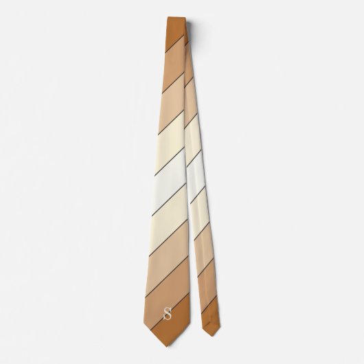 Moderne Camel Tan Beige Stripe Monogram Stropdas (Voorkant)