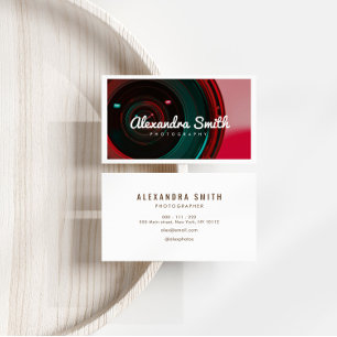 Moderne camera neon wit script fotografie visitekaartje