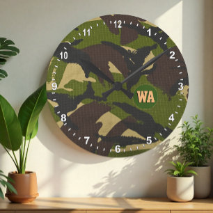 Moderne Camouflage Clock, hunter monogrammed, Army Ronde Klok