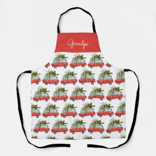 Moderne camper van kerstboomfamilie schort