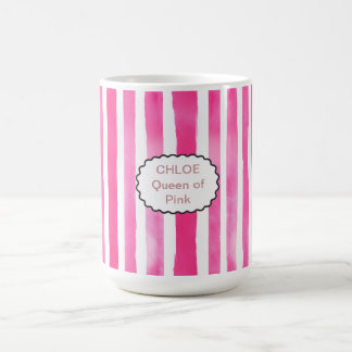 Moderne Candy Roze Gestreepte Naam & Titel Koffiemok