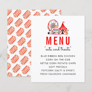 Moderne carnival Circus Show Birthday Party Menu