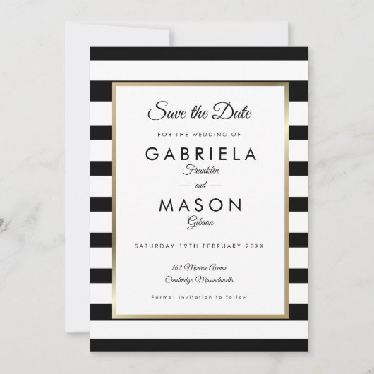 Moderne Carte de Mariage à Rayures 'Save the Date' (Devant)