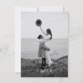 Moderne Carte de Mariage 'Save the Date' Bleu Pous (Dos)