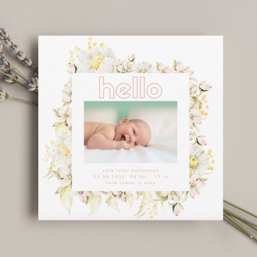 moderne carte de naissance bébé fille rose fleur s