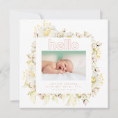 moderne carte de naissance bébé fille rose fleur s (Devant)