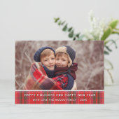 Moderne carte de Noël à carreaux rouge et vert (Debout devant)