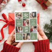 Moderne Carte de Noël à Collage de Six Photos Vert