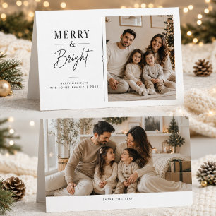 Moderne carte de Noël à deux photos Merry & Bright