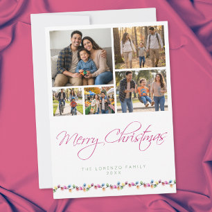 Moderne carte de Noël avec 5 photos et lumières de