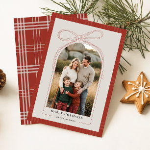 Moderne Carte de Noël avec Nœud Rouge à Carreaux F