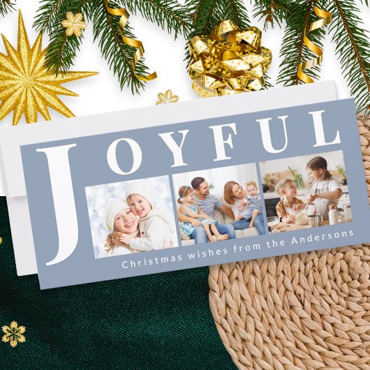 Moderne carte de Noël multi-photos Joyeuse Bleu Ar