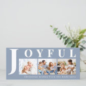 Moderne carte de Noël multi-photos Joyeuse Bleu Ar (Debout devant)