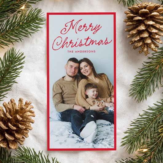 Moderne Carte de Noël Rouge avec Écriture Manuscri
