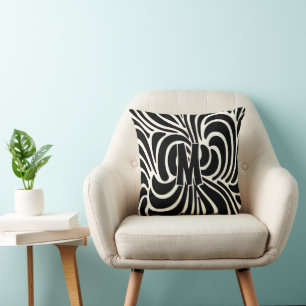 Moderne Casual Disco Zwart en Ivoor Monogram Kussen