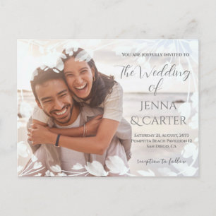 Moderne Casual foto White Floral Border Wedding Briefkaart