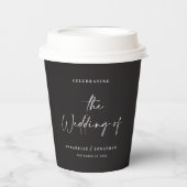 Moderne casual script zwarte bruiloft papieren bekers (Voorkant)