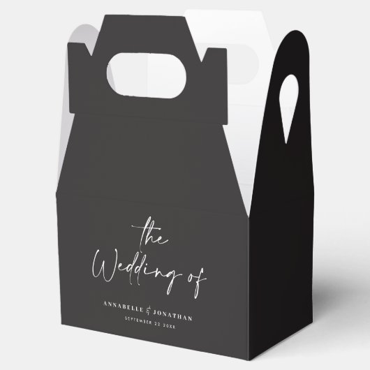 Moderne casual script zwarte typografie bruiloft bedankdoosjes (Geopend)