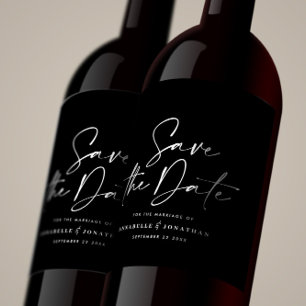 Moderne casual script zwarte typografie bruiloft wijn etiket