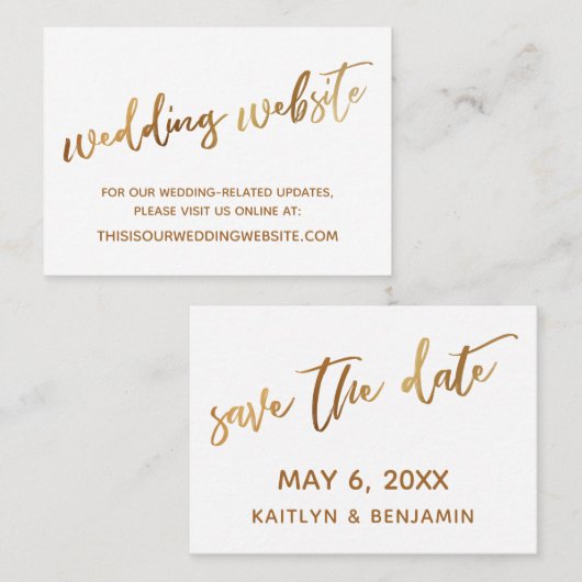 Moderne Casual trouwwebsite en sla de datumkaart o Visitekaartje (Voorkant / Achterkant)