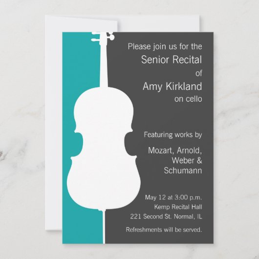 Moderne cello overweging uitnodiging - Blauw (Voorkant)